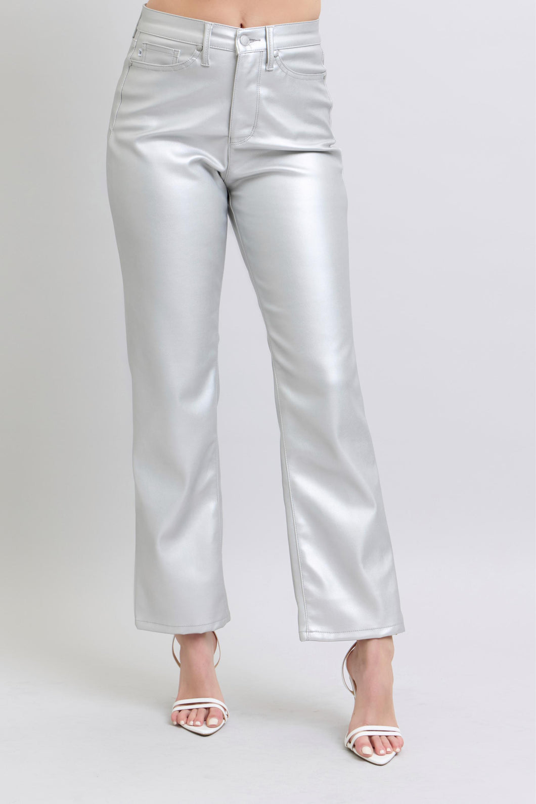 Silver Metallic HW Straight Leg Pants