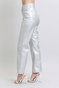 Judy Blue Silver Metallic HW Straight Leg Pants