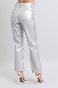 Silver Metallic HW Straight Leg Pants