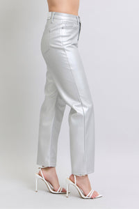 Silver Metallic HW Straight Leg Pants