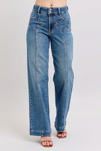 Judy Blue Stars Seam Wide Leg HW Jeans