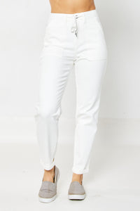 Tie Up White Denim HW Jogger