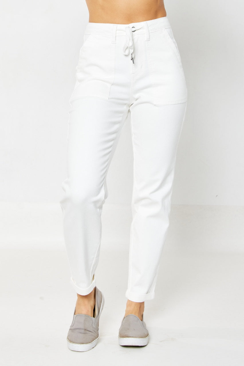 Judy Blue Tie Up White Denim HW Jogger