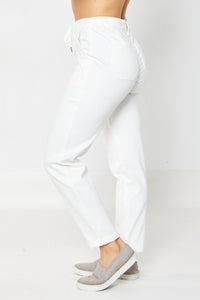 Tie Up White Denim HW Jogger