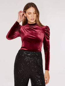 Velvet Rouched Shoulder Top