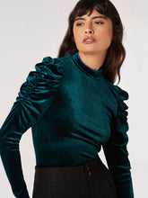 Load image into Gallery viewer, Velvet Rouched Shoulder Top
