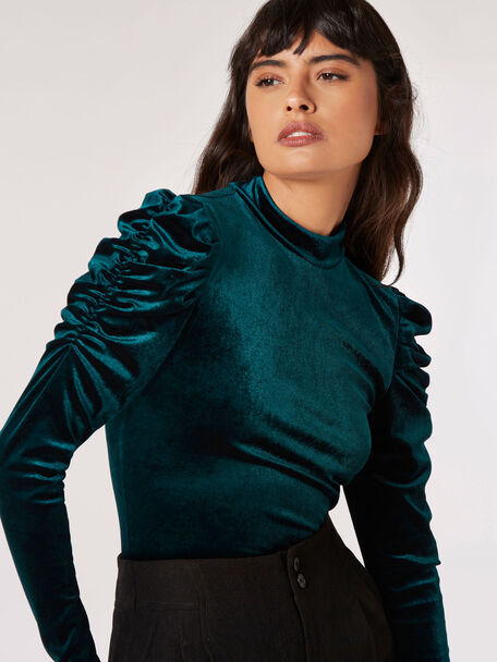 Velvet Rouched Shoulder Top