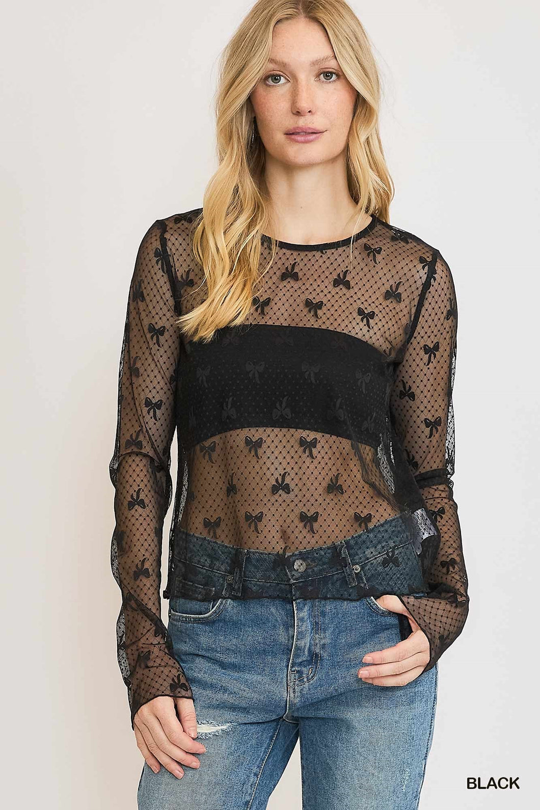 Lux Layering Bow Mesh Top