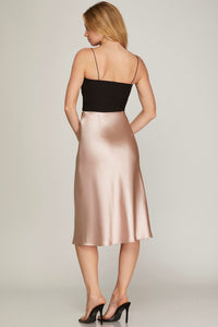 Champagne Midi Satin Skirt