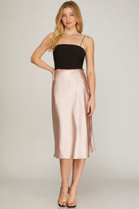 Champagne Midi Satin Skirt