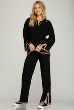 Load image into Gallery viewer, Always a Lady Black &amp; Tan Hem Sweater Pants
