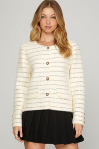 Cuter Than a Button Tweed Sweater Jacket