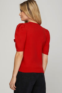 Radiant Red Bow Sweater Top