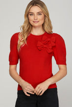 Load image into Gallery viewer, Radiant Red Bow Sweater Top
