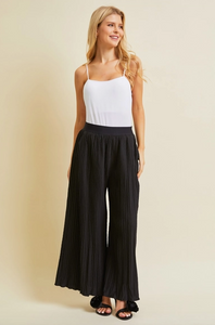 Plisse Wide Leg Black Pants