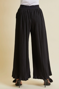 Plisse Wide Leg Black Pants