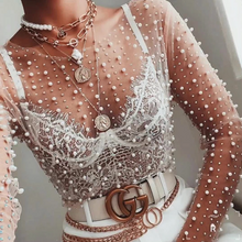 Load image into Gallery viewer, Pearl Rhinestone Pearl Mesh Top
