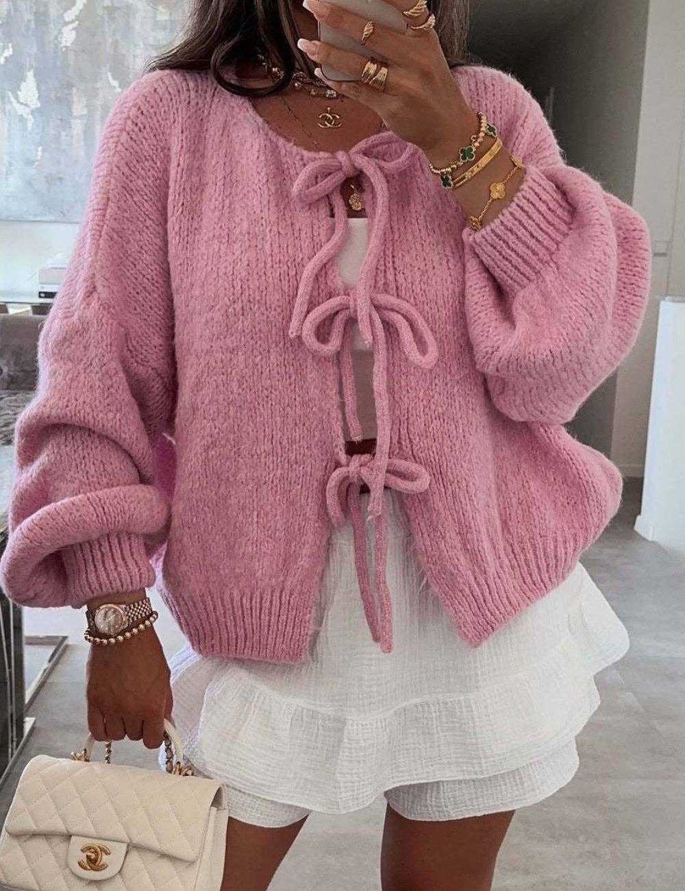 Perfectly Pink Front Tie Cardigan