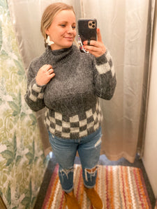 Grey Checkered Turtle neck Sweater